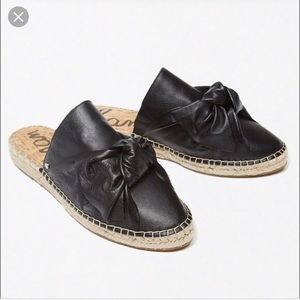 Sam Edelman Black Leather Bow Mules Espadrille